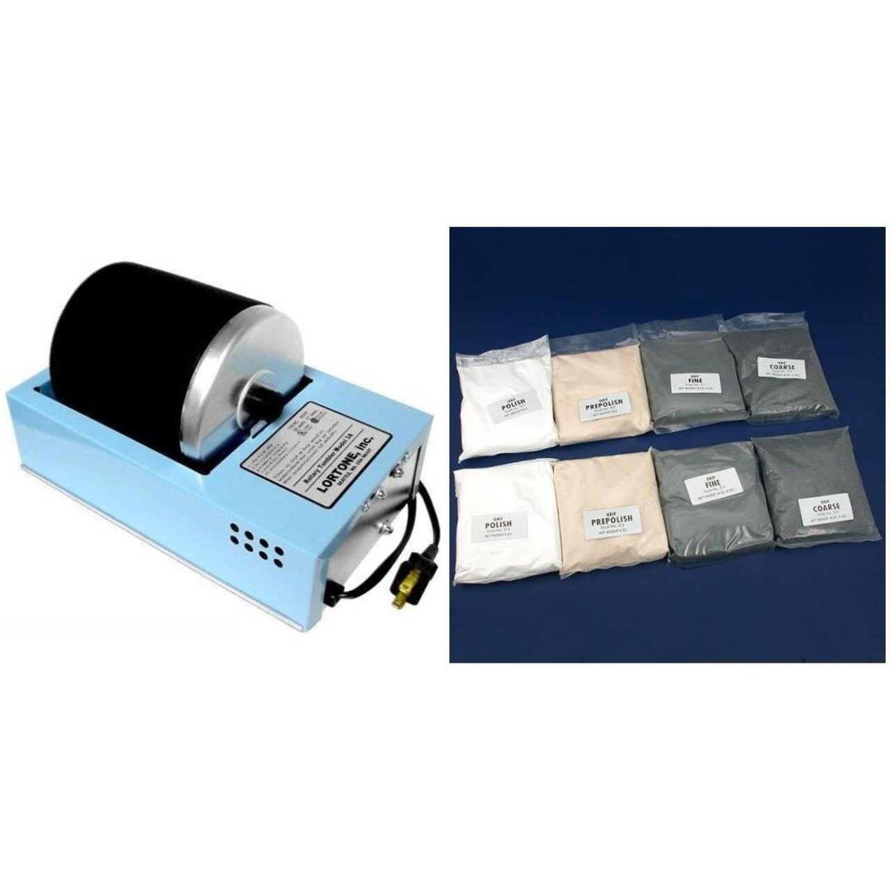 Lortone 3A Rotary Rock Tumbler & 6 Lbs Thumlers Rock Polishing Grit Kit 3 Pcs